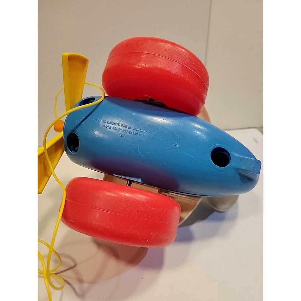 Vintage 1980s Fisher Price Plane Plastic Helicopter Airplane Pull‎ Toy